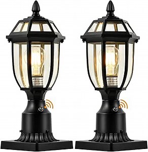 Dusk to Dawn Outdoor Post Lights Hard Wired, Waterproof Aluminum Pole Light Fixture with Pier Mount Base, Exterior Lamp Posts Outdoor Lighting for Yard Patio Pathway, 2 Pack