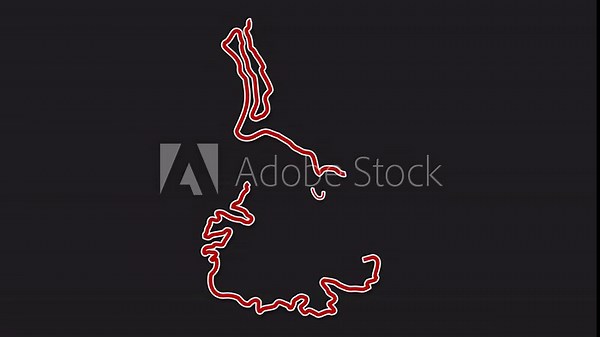 Map of Antigua and Barbuda island nation outline animation in red and white alpha channel or transparent