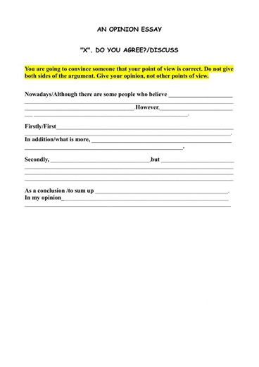 Opinion essay pattern worksheet