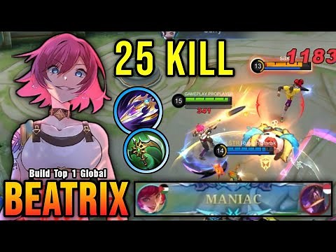 25 Kills + MANIAC!! New Beatrix One Hit Build Sniper!! - Build Top 1 Global Beatrix ~ MLBB