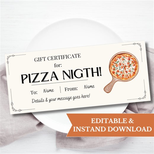 Modèle de chèque-cadeau soirée pizza, coupon pizza modifiable à imprimer, bon de réduction pour rendez-vous amoureux, billet cadeau culinaire mari, petit ami, couples - Etsy France