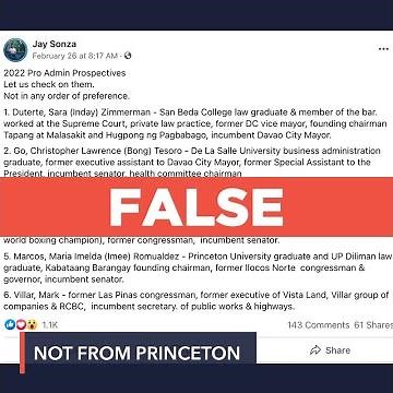 FALSE: Bongbong Marcos graduated from Princeton University