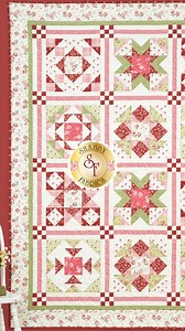 Join us for this beautiful patchwork Block of the Month, exclusively at Shabby Fabrics, featuring delicate floral and plaid fabrics by Bunny Hill Designs for Moda Fabrics. Colored in a dainty palette of pear green, rich red, and blush pink, this quilt embodies a refined blend of sophistication, timeless style, and warmth. | Shabby Fabrics