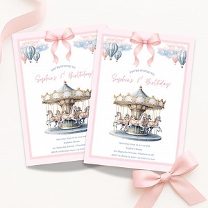 Carousel Birthday Invitation: Pink Carousel Theme Party Decorations | Editable Canva Template | (CRS-02) - Etsy