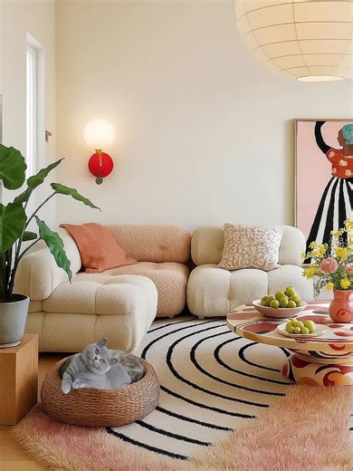 Cozy vibes, bold art, and a little cat magic ✨🐾 #rusticarchitecture #interiordesign #homedecor #cozyvibes #livingroomdecor