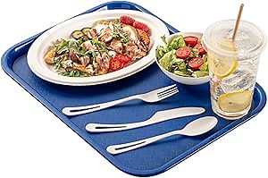 Restaurantware RW Base 12 x 16 Inch Fast Food Trays 10 Sturdy Cafeteria Lunch Trays - Lightweight No Slip Blue Plastic Serving Trays Rounded Corners for Restaurants Or Dinner Service