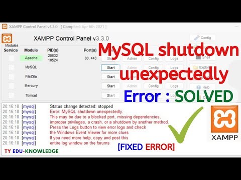 Fixing XAMPP Error: MySQL Shutdown Unexpectedly - due to a blocked port, missing dependencies