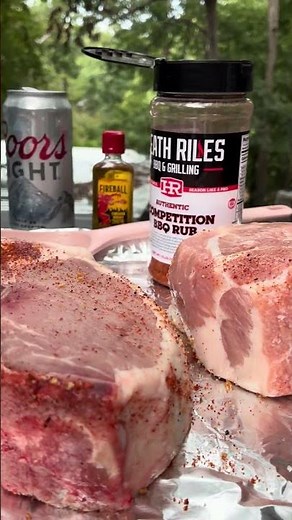 Thick, juicy 2-inch pork chops seasoned up and headed for the Pit Boss! 🔥🥩