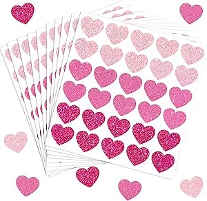 JarThenaAMCS 300Pcs Valentine's Day Glitter Pink Heart Stickers 1.5 Inch Sparking Adhesive Heart Stickers Arts and Crafts Decorative Envelope Seals for Invitations Party Favors and Crafts