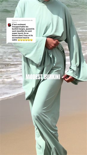 Réponse à @d.bsxx ✨ Burkini ultra léger et confortable Ne colle pas à la peau Ne s’alourdit pas dans l’eau N’absorbe ni l’eau, ni le sable, ni la chaleur Liberté totale de mouvement 💦 Le modèle parfait pour allier confort, style et sérénité 🌊 . ✨ Ultra-light and comfortable burkini Non-clinging fabric No water absorption No sand, no heat Total freedom of movement 💦 The perfect model for comfort, style, and confidence 🌊 #burkini