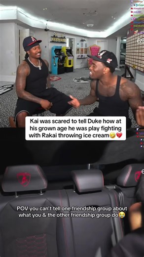 Kai was scared to tell Duke how at his grown age he was play fighting with Rakai throwing ice cream🤣💔#kaicenat #dukedennis #fyp