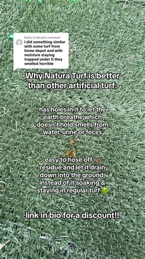 If your turf smells… it’s not your dog, it’s your drainage 👀🐾 One of the biggest mistakes people make with artificial turf for dogs is trapping moisture underneath. Once urine, water, and bacteria sit there… the smell is almost impossible to get rid of 🤢 That’s exactly why we switched to hybrid turf. Natura Turf is designed to breathe — meaning water and waste drain straight into the ground instead of sitting on top or getting trapped underneath. No buildup. No lingering odor. No constant scr
