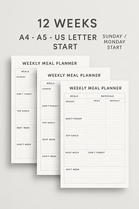 12-week Meal Planner Printable | Weekly Food Planner PDF | iPad Compatible Digital Meal Organizer | Grocery List Template | A4 US Letters - Etsy