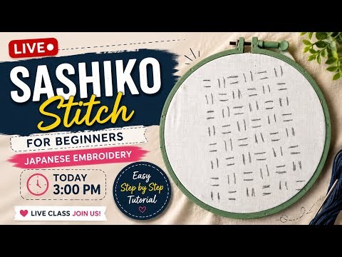 Sashiko Stitch for Beginners | Easy Japanese Embroidery | Live Step by Step Tutorial #live
