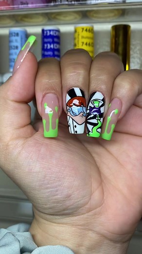 Dexter's Laboratory Inspired Hand-Painted Nail Art