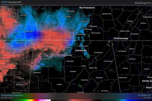 [11:16 AM] Recent radar imagery shows the heavier freezing rain/sleet pushing north of the AL state line with additional bands tracking into NE MS. Road conditions remain hazardous as temperatures have been slow to warm this morning. Temps should warm above the freezing mark this afternoon for all but far NW AL. In the mean time, use extreme caution if you must drive! #HUNwx | US National Weather Service Huntsville Alabama