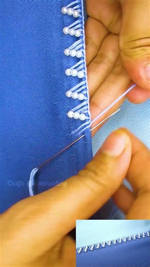 Simple Stitch Embroidery Magic for Dress Border 💙 #diy #embroidery #viral