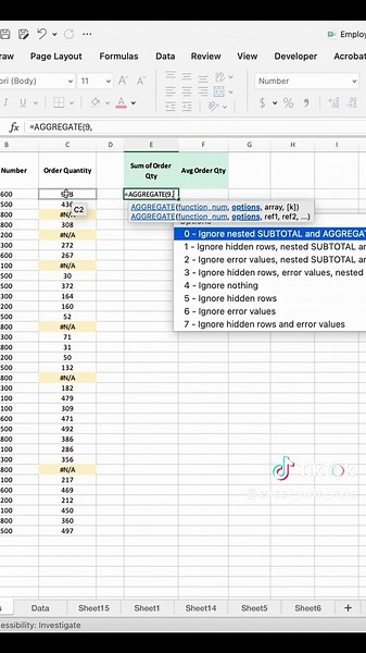 How to use the AGGREGATE function in Excel to ignore error values! #excel #exceltips #exceltricks #exceltutorial #greenscreenvideo