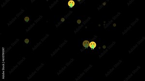 Face vomiting emoji alpha channel. Emojis floating upwards. Emoticon flying animation loop, 4k video. Funny social or digital media icon footage, isolated background.