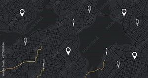 Gps map navigator system animation. Route destination Location tracks dashboard. searching direction, track. Pin location detection. mapping technology and locate position high tech motion background Stock Video