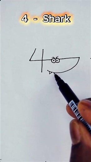 Shark Drawing Using Number 4 🦈 | Easy Number Drawing Trick for Beginners #shorts #drawing #pov