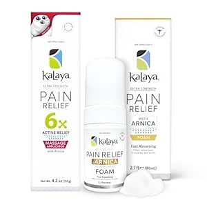 Kalaya 6X Extra Strength Pain Relief Cream with Built-in Massager + Pain Relief Foam with Arnica – Fast Relief for Joint, Muscle, Arthritis, Back & Knee Pain