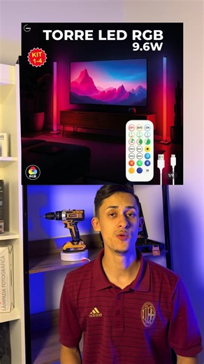 Kit 1-4 Luminária de Chão RGB LED 5050 Torre Inteligente com Controle 9.6W #tiktokshop #ofertas #promocao #led #studio