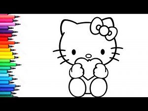 Hello Kitty Holding Heart Drawing, Painting & Colouring for Kids and Toddlers_ Kids Art