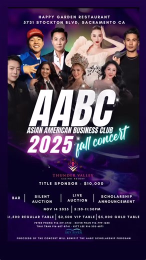 AABC Presents Sacramento’s Most Prestigious Concert of the Year Sacramento, CA – The Asian American Business Club (AABC) is proud to announce the return of Sacramento’s premier annual concert event. Widely recognized as one of the city’s most anticipated and prestigious gatherings, this concert sells out year after year, bringing together community leaders, music enthusiasts, and supporters from across the region. This year’s program promises an unforgettable evening featuring: • A special live 