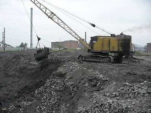Old russian cable excavator EO-5116-3 workin" drag line