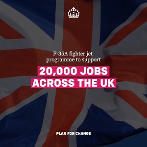 105K views · 591 reactions | In a major boost for national security, the UK will purchase 12 new F-35A fighter jets. Supporting highly skilled jobs and opportunities for working people and delivering a defence dividend across the country. | UK Prime Minister | Facebook