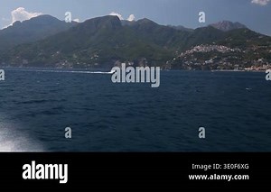 View from a ship on the coast of the Tyrrhenian Sea near the city of Salerno in Italy Stock Video Footage - Alamy