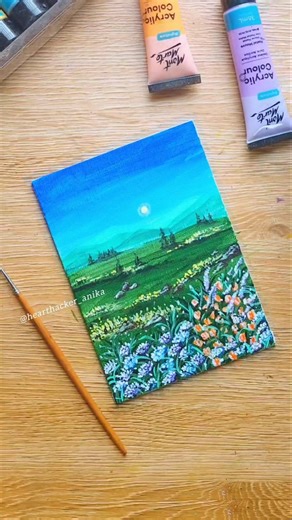Beautiful landscape/aesthetic night sky/wildflower/acrylic painting for beginners/nature art ideas