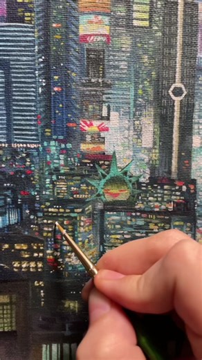 Night City! 12x16 acrylic painting commission, took 4 months and a lot of slaving over details #cyberpunk#cyberpunk2077#scifi#art#painting#night