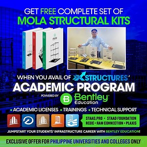 Get a FREE complete set of MOLA STRUCTURAL KITS when you avail of Xstructures' Academic Program, powered by Bentley Education! ‼️ REQUEST A QUOTE NOW ‼️ 📝 https://bit.ly/XstructuresAcademic 📝 https://bit.ly/XstructuresAcademic 📝 https://bit.ly/XstructuresAcademic As a Channel Partner and Training Partner of Bentley Systems, an infrastructure engineering software company, we at Xstructures Engineering Consultants are inviting all colleges, universities, and institutes of Civil Engineering in t
