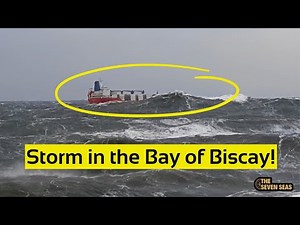 Cargo ship in huge storm in the Bay of Biscay.