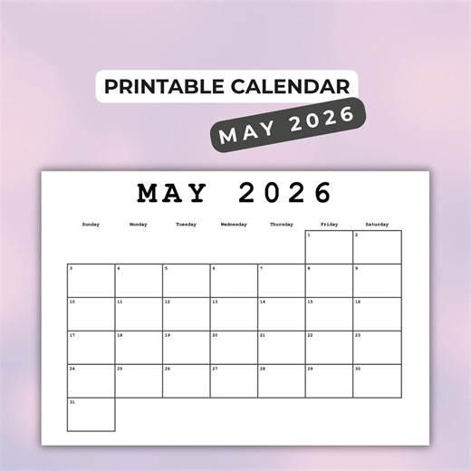 Simple Printable May 2026 Calendar A4 Minimalist Monthly Planner PDF Sunday Monday Start Instant Download - Etsy