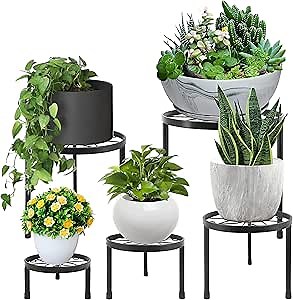CADANI 5-Pack Decent Metal Plant Stands, Anti-Rust Iron Flower Pot Stand, Heavy Duty Plant Pot Shelf, Potted Plant Holder for Garden Home (Heart-shaped)