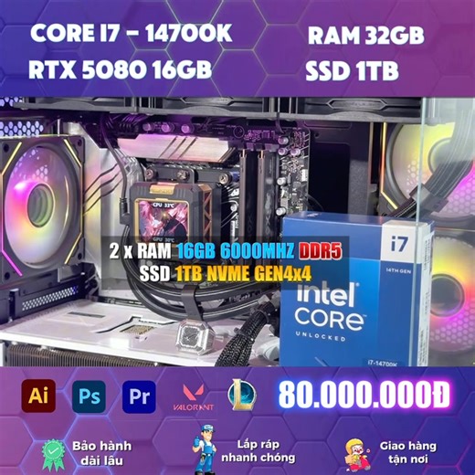 1K views | SIÊU PHẨM PC GAMING KHỦNG LONG TRỊ GIÁ 80 TRIỆU ĐỒNG ✅Cấu hình Core i7-14700K và RTX 4080 mạnh mẽ bậc nhất hiện nay, phù hợp cho gaming 4K, đồ họa chuyên sâu, và xử lý tác vụ nặng như dựng phim hay AI. >>Chi tiết tại: https://ttcenter.com.vn/pc-gaming-gia-re Nhanh tay liên hệ T&T Center để lắp đặt nhanh chóng và giao hàng ngay trong ngày! | T&T Center - ttcenter.com.vn | Facebook