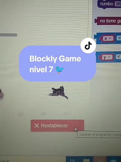 Soluciona el Nivel 7 del juego del Pájaro en Blockly