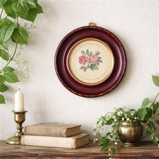 Vintage Rose Needlepoint Petite Point Wall Art – Small Framed Floral Embroidery • Cottagecore Decor - Etsy