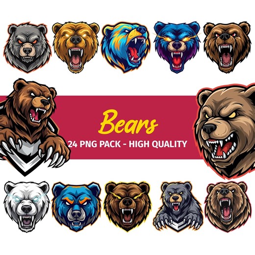 Bear Sports Clipart PNG Pack - Mascot Logo & T-shirt Design (digital Download) - Etsy