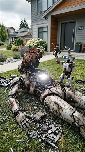 Tiny Robot Repairs a Destroyed Giant Robot 🤯 #shorts #crafting #robot #aianimation