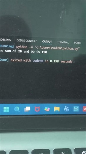 Just implemented a simple Python program to add two numbers and display the result.