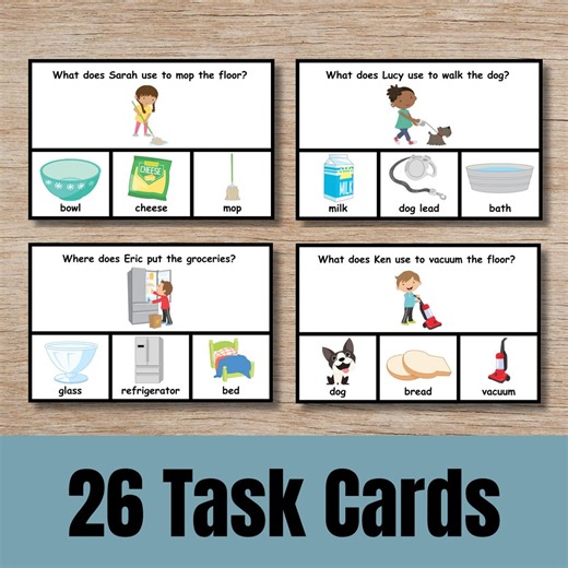 Chore Task Cards for Autism & SEN, WH Questions, Life Skills, Speech Therapy Resource, Children With Speech Delays, Functions Task Cards PDF - Etsy