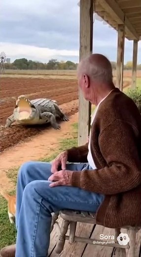 Brave Cat Chases Off Giant Alligator to Protect Sleeping Grandpa