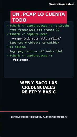 Reconstruye ficheros y contraseñas de un .pcap solo con tshark #Shorts