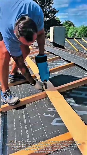 Fast Roof Batten Installation with Pneumatic Nailer! #Construction #Roofing #Tools