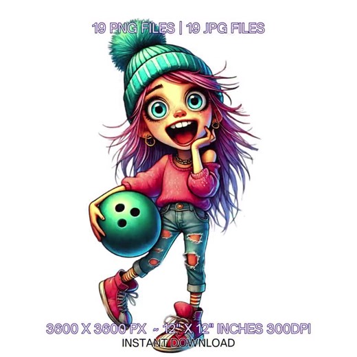 Funny Bowling Girl Cartoon Clipart: PNG, JPG (digital Download) - Etsy
