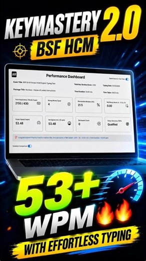 53+ WPM in BSF HCM Typing Test 🔥 | KeyMastery 2.0 Fastest Improvement Batch